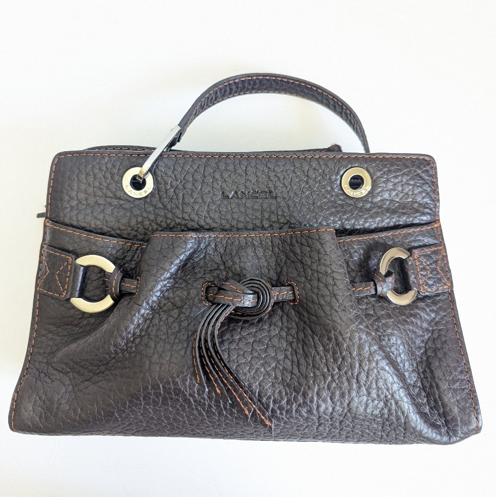 LANCEL Paris Pebbled Leather Handbag Tote 🤎 Chocolate Brown $795